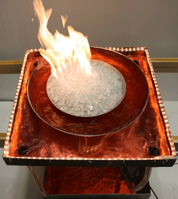 Custom metal fire and water fountian with fire glass
